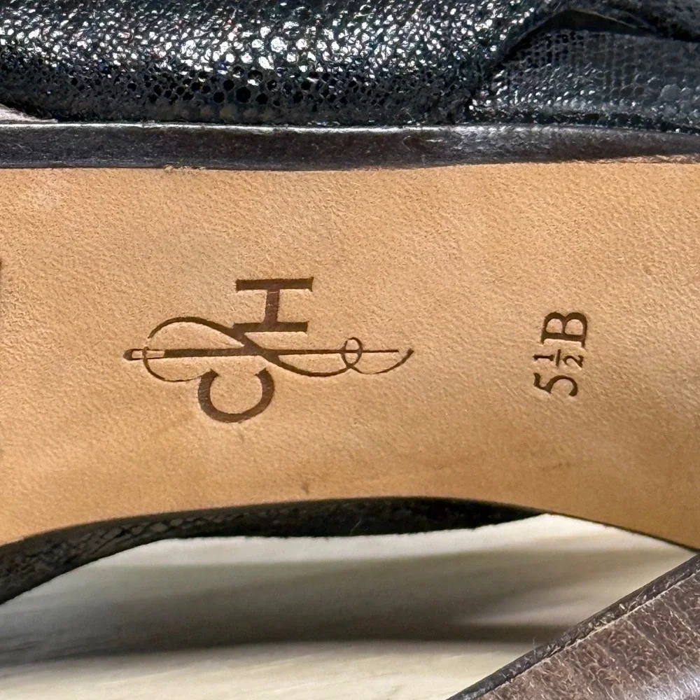 Cole Haan NikeAir Black Snake Embossed Platform Slingback Peep Toe Heels 5.5B‎